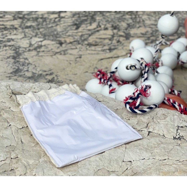 Sacco in spugna scritta "beach" interno impermeab 28 x 38 cm