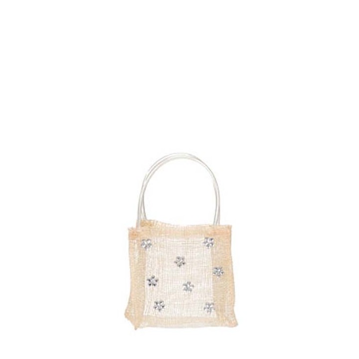 Petit sac couleur creme avec fleurs et poignees en plastique 10x10 cm