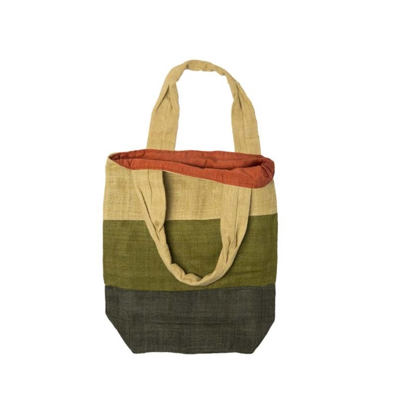 100% hemp bag with green stripes 100% silk lining 28.5x31 cm