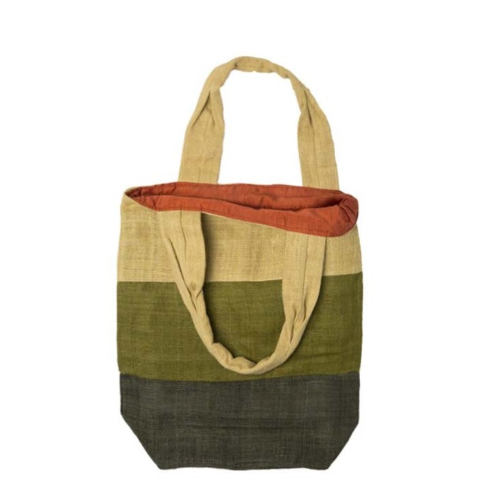 100% hemp bag with green stripes 100% silk lining 28.5x31 cm