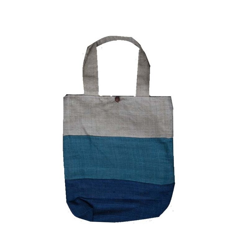 100% hemp bag with blue stripes with 100% silk lining 28.5x31 cm