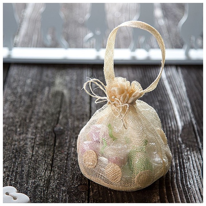 Petit sac en filet pois couleur creme h13 cm