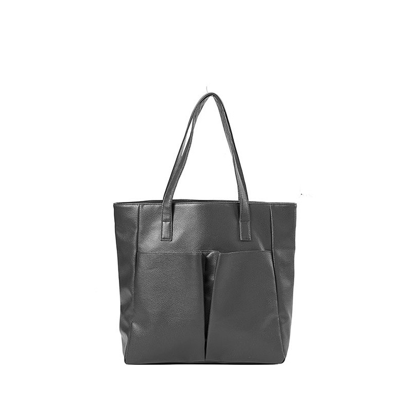 Eco-leather black shoulder bag 2 pockets 33x34 cm