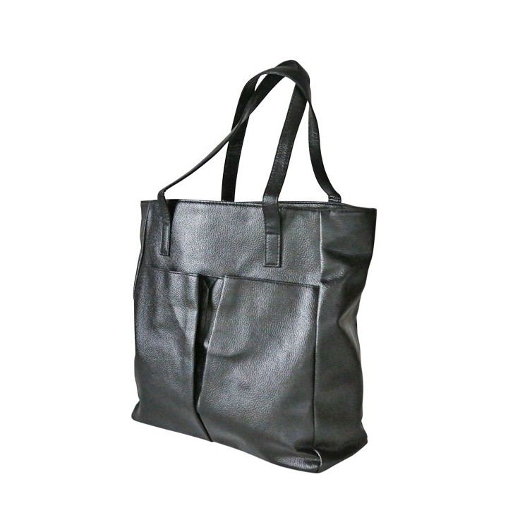 Eco-leather black shoulder bag 2 pockets 33x34 cm