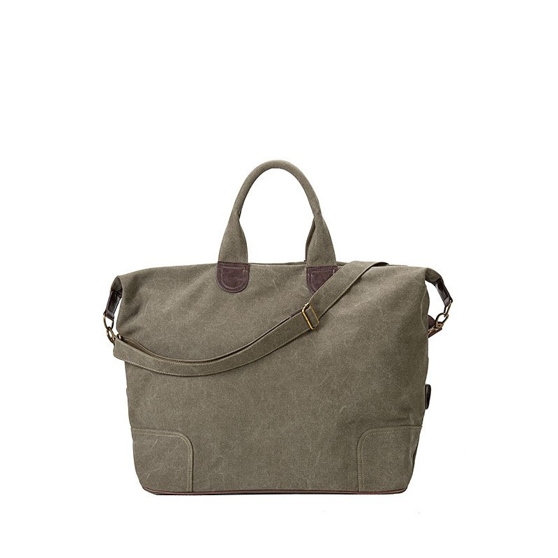 Olive green cotton travel shoulder bag 22x44 h62 cm