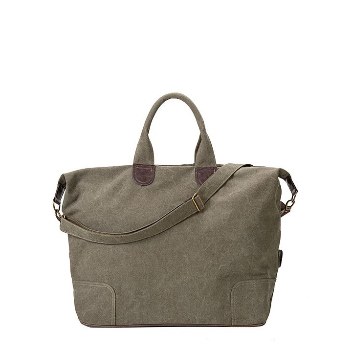 Borsone da viaggio cotone e cuoio verde oliva 22 x 44 h62 cm