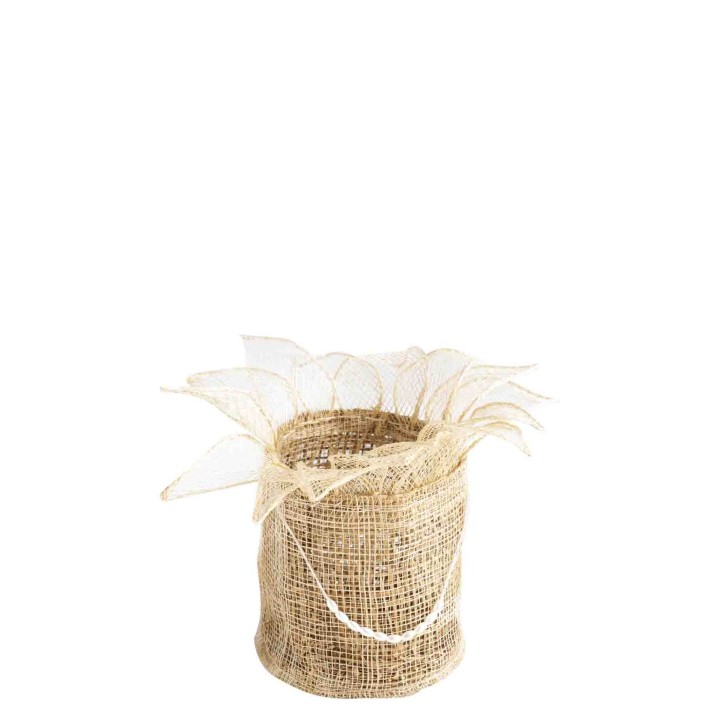 Cache-pot en filet d'baca creme avec petales