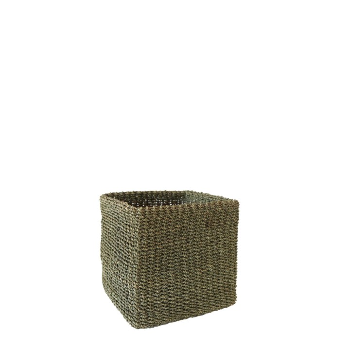 Big abaca cubical basket green colour 19x19 h19 cm