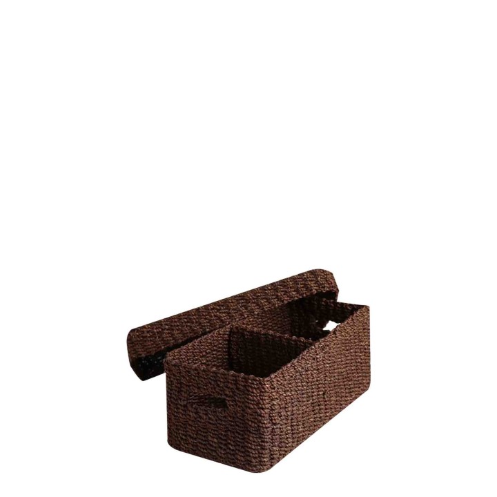 Brown abaca box with 2 compartments 14x29 h14 cm