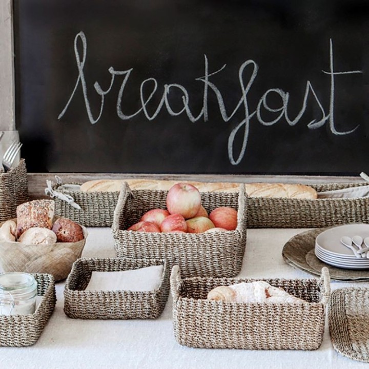 Cesto in abaca rettangolare lino con manici 25 x 12 h8 cm