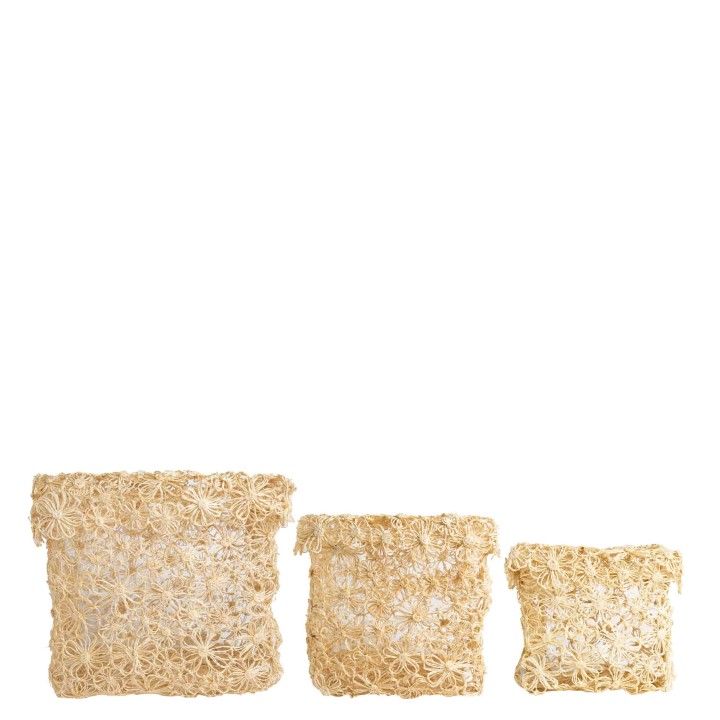 Set of 3 floral boxes with lid colour cream