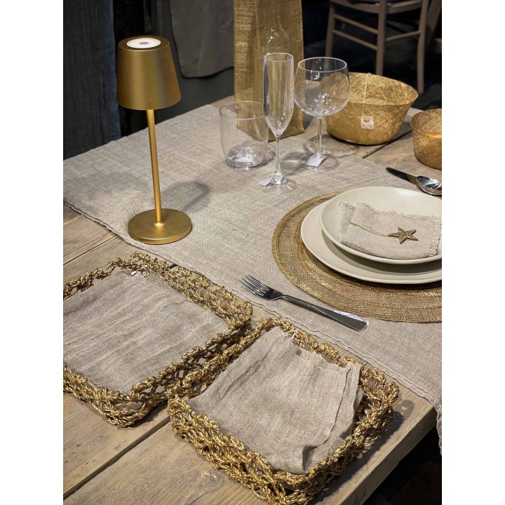 S/2 porta tovaglioli macrame in abaca gold 16 x 16 20 x 20 cm