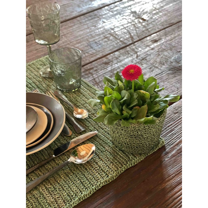 Cachepot crochet d'abaca interne en plastique