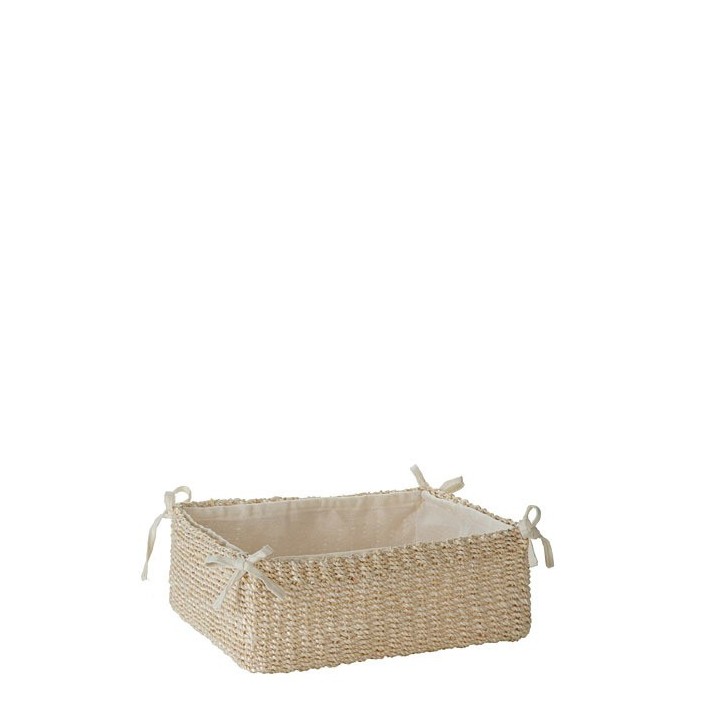 Panier en abaca avec noeuds couleur creme 20 x 25 h9 cm