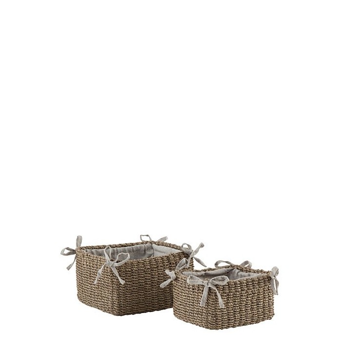 Set 2 abaca baskets with bows 18 x 16 h10 cm