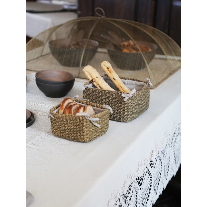 Set 2 abaca baskets with bows 18 x 16 h10 cm