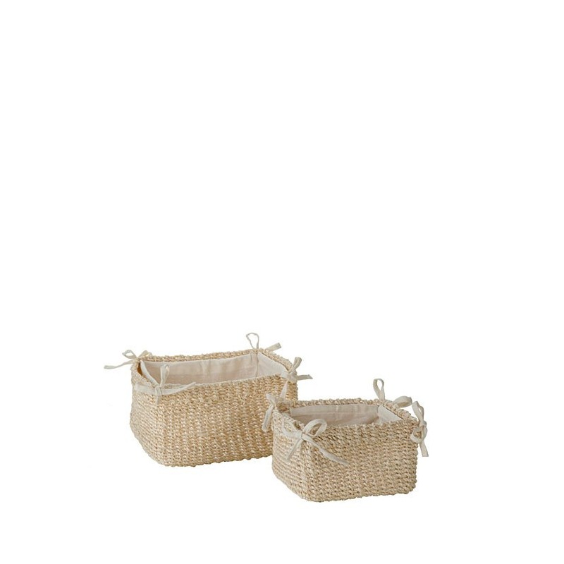Set 2 paniers en abaca avec noeuds 18 x 16 h10 cm