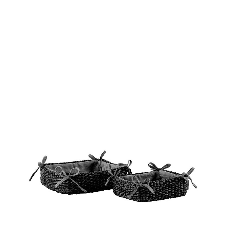 Set 2 abaca low baskets with bows 17 x 15 h5.5 cm