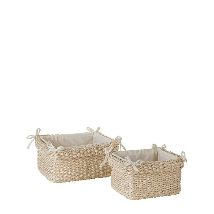Set 2 cesti in abaca bianchi con risvolto e fiocch 18 x 21 h10.5 cm