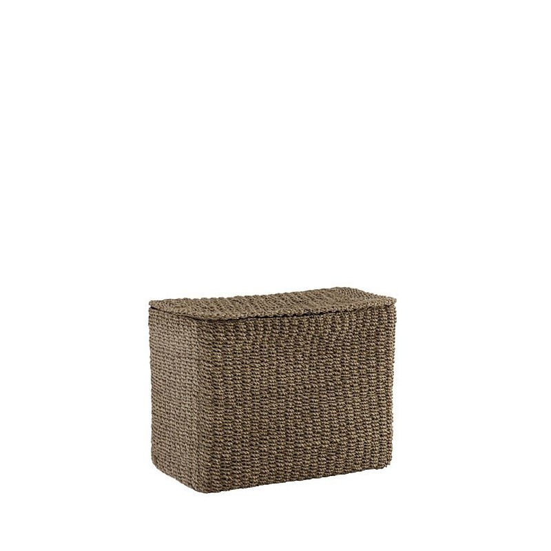 Haute boite porte-objet en abaca liee sur un cote couleur lin  h22 cm