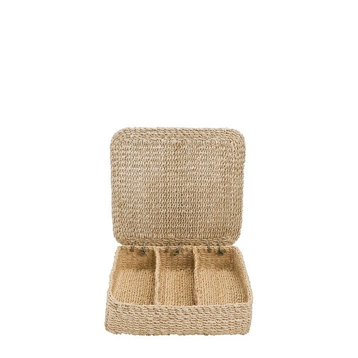 Boite en abaca 3 compartiments liee sur une cote couleur