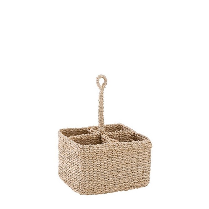Big abaca basket 4 compartments with rigid handle