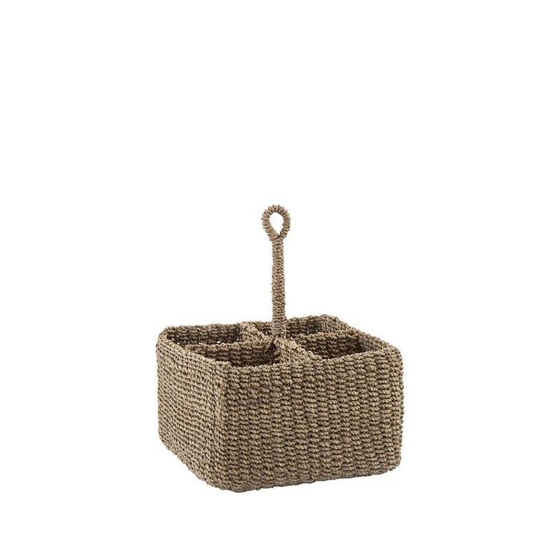 Big abaca basket 4 compartments with rigid handle