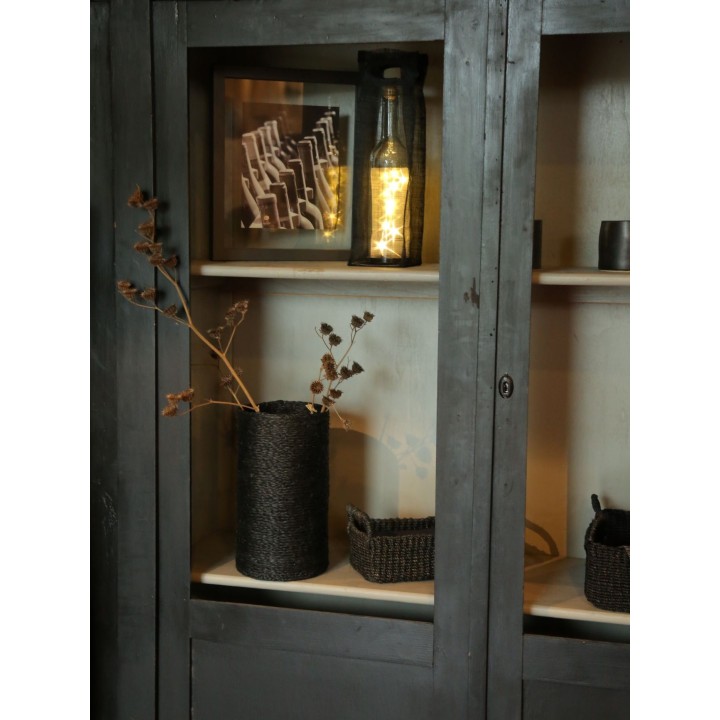 Panier noir en abaca + vase en verre d17 h27 cm