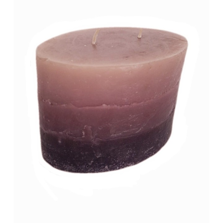 Bougie ovale 3 bandes horizontales 2 flammes 9,5 x 14,5 h10 cm