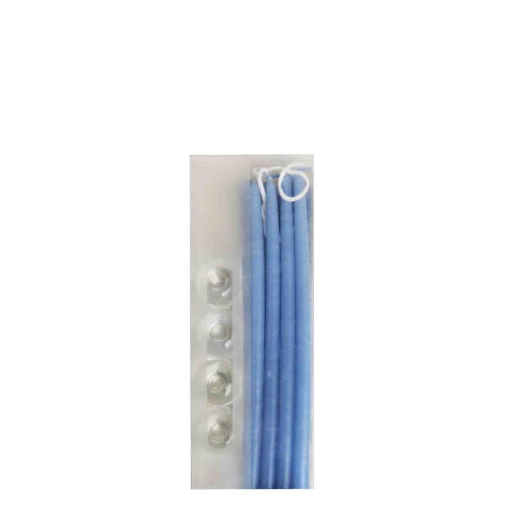 Set of 8 blue candles with glass holder h19 cm