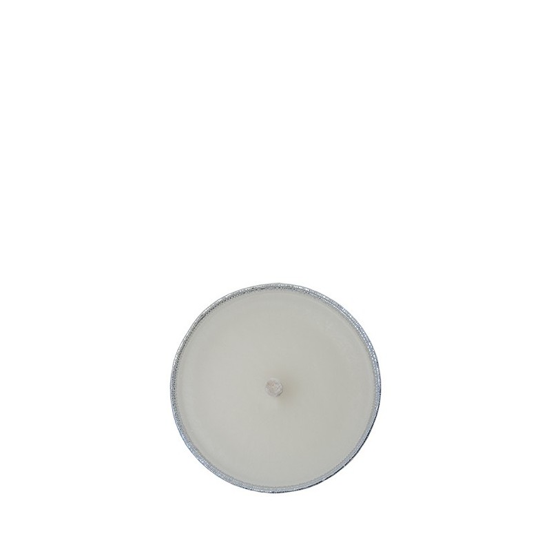 Candela bianca con piattino alluminio per esterno d16.5 cm