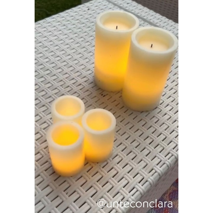 Bougie en cire avec led a l'interieur. lumiere douce. le produit marche avec 2 batteries aa.