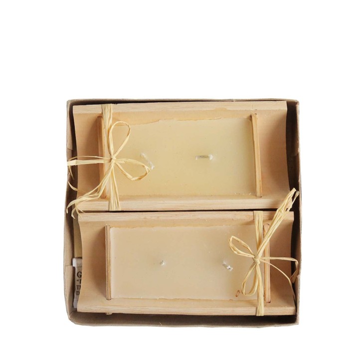 Pair of bamboo 2-flame candles paper box 6 cm