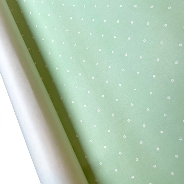 Feuille en papier vert clair avec pois blancs 70x100 cm