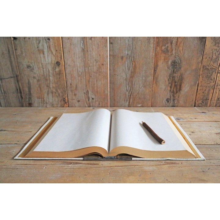 Recycled paper cream notebook with side leather 25.5 x 35.5 h4 cm