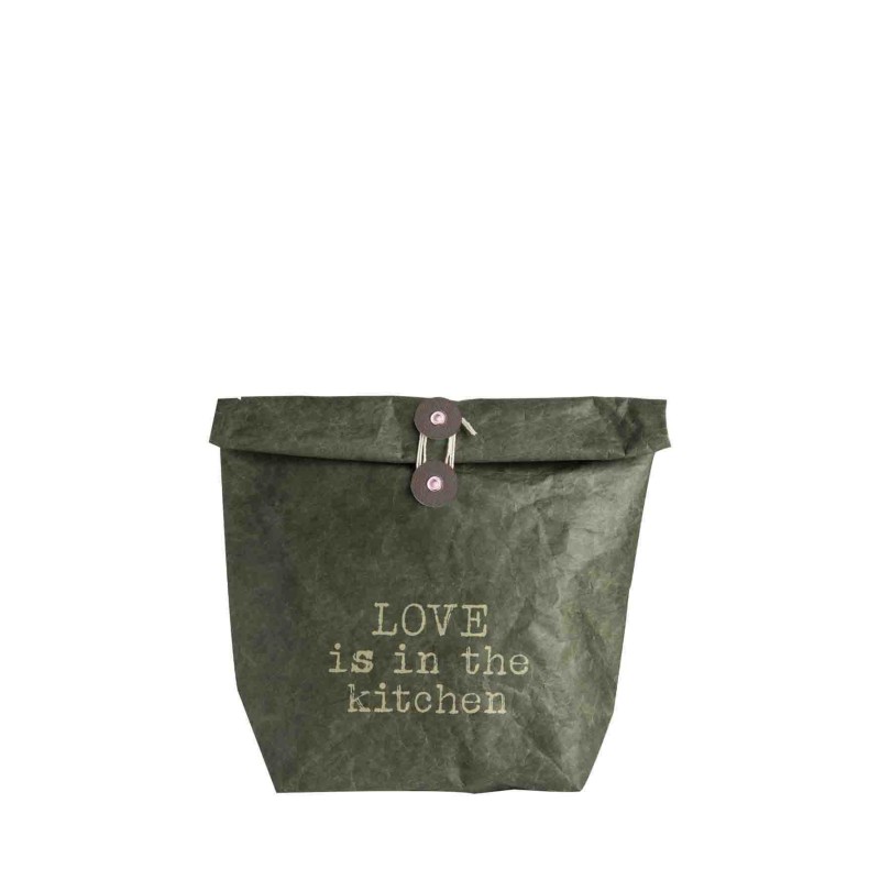 Sacco termico love in kitchen verde con bottone 11 x 22 h40 cm