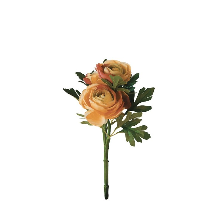 Orange artificial buttercup flower 3 branches h35 cm