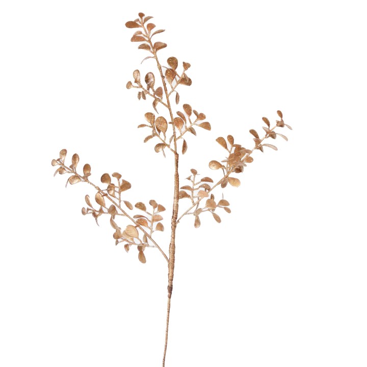 Branche d'eucalyptus artificiel paillete dore h60 cm