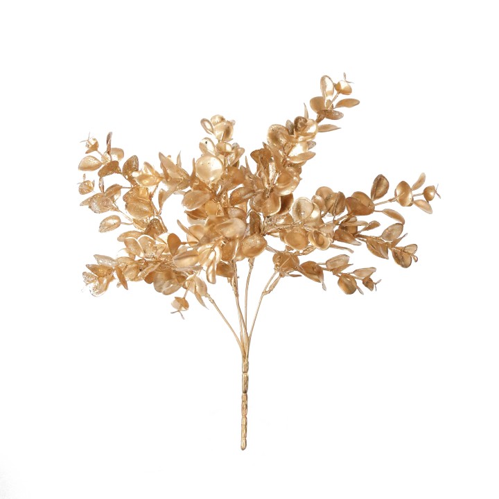 Mazzo artificiale eucalipto dorato luccicante h30 cm
