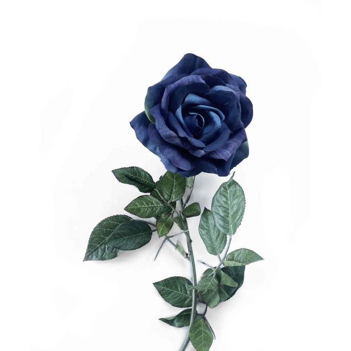 Open rose in soft blue fabric h60 cm