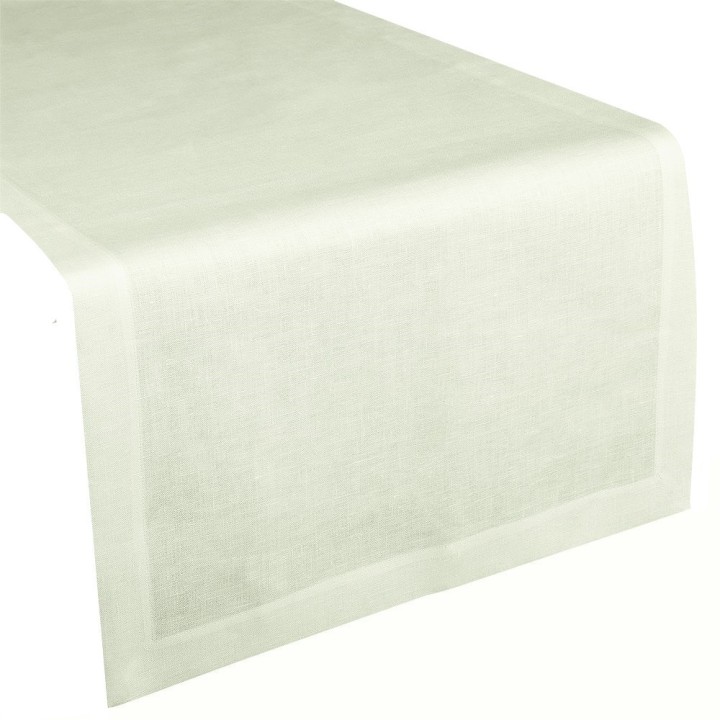 Chemin de table lin/coton avec borde tricote couleur putty 50x160 cm
