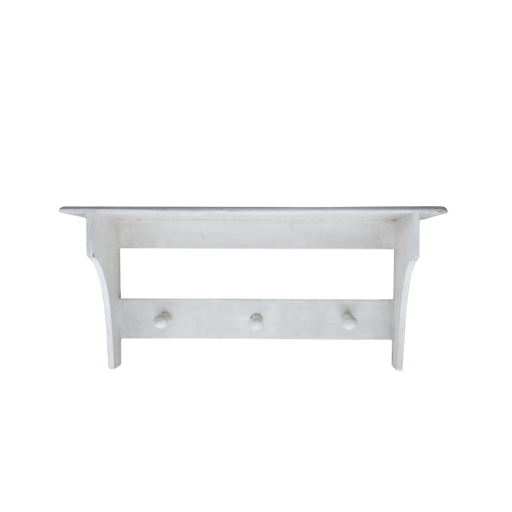 Vintage coat hanger with 3 hooks and white shelf, 60 cm