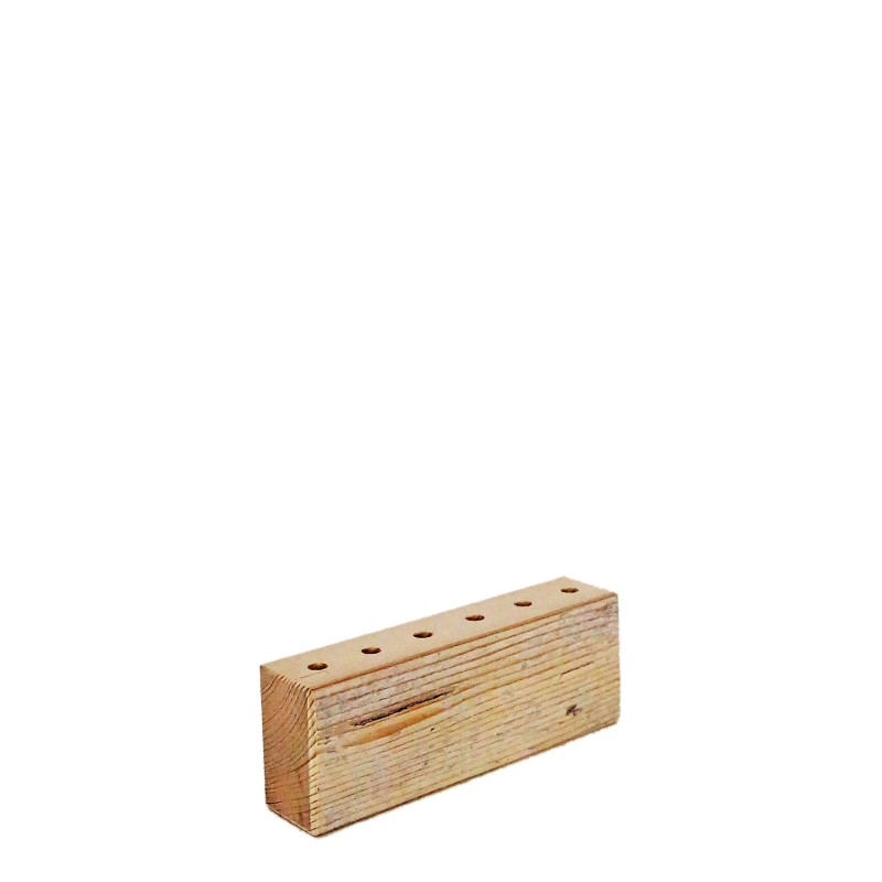Wooden block with 6 holes for branches 3.5 x 17 h 6 cm