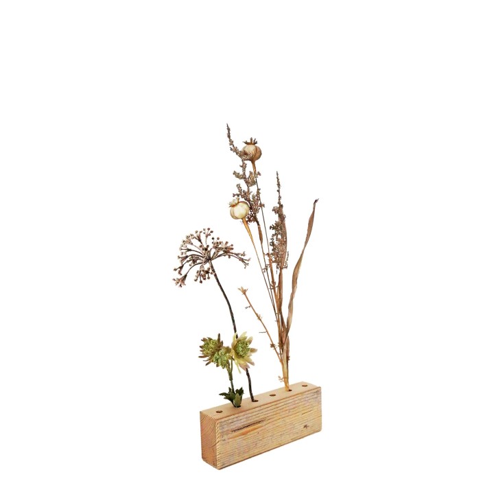 Blocchetto legno con 6 fori porta rami chiaro 3.5 x 17 h6 cm