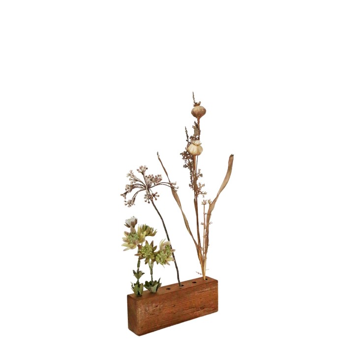 Blocchetto legno con 6 fori porta rami scuro 3.5 x 17 h6 cm