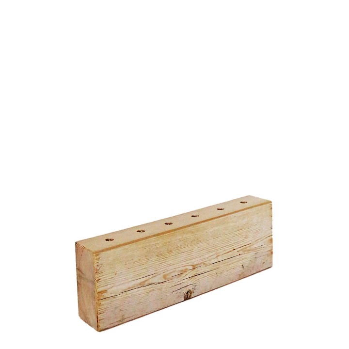 Blocchetto legno con 6 fori porta rami chiaro 3.5 x 23 h7.5 cm