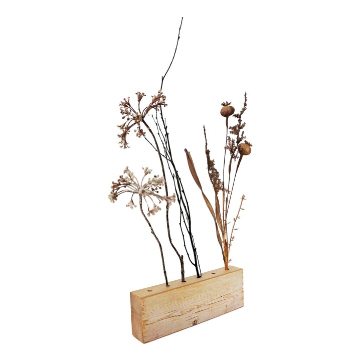 Wooden block with 6 holes for branches 3.5 x 23 h7.5 cm