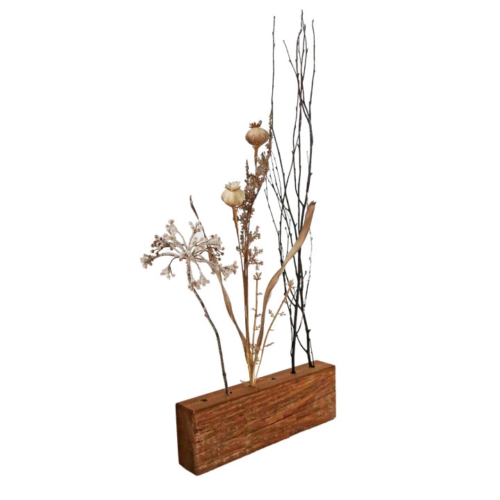 Bloc en bois fonce avec 6 trous pour tiges, 3,5 x 23 x h7,5 cm