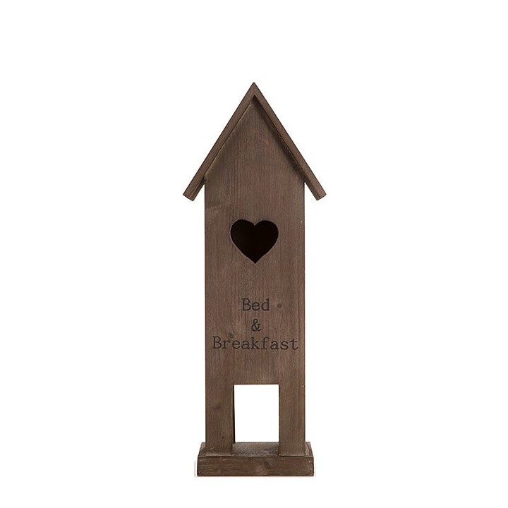 Petit nichoir pour oiseaux avec inscription noire "bed & breakfast"