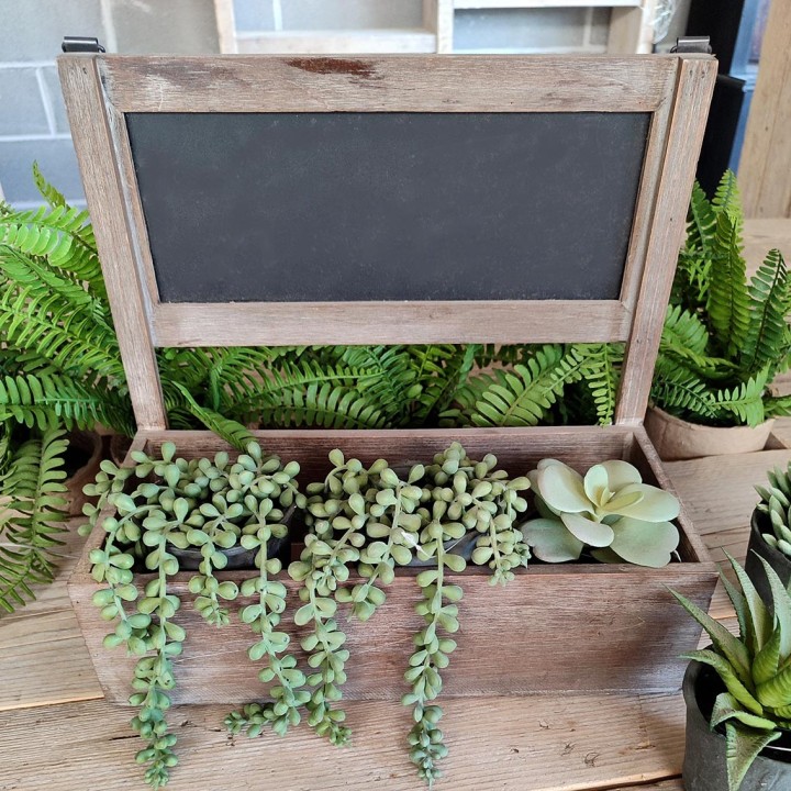 Boite bistrot en bois avec tableau noir 36 x 13 h27 cm